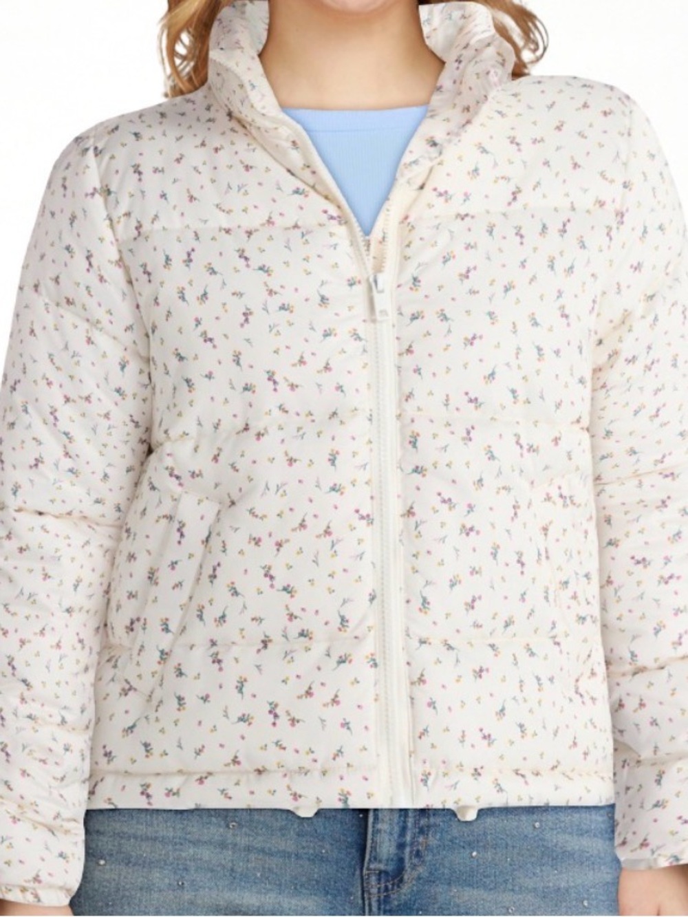No Boundaries Cream Floral Puffer Jacket